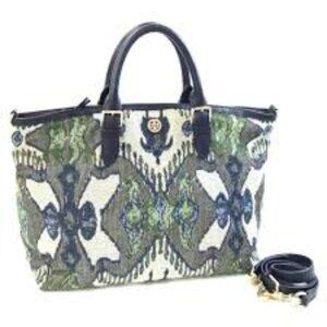 Tory Burch Finley Jacquard Satchel Blue and Green Patterned Women's Bag